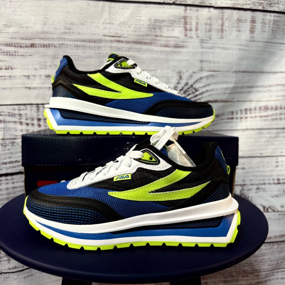 Fila Renno Kid's Black, Blue, and Neon Green Sneakers